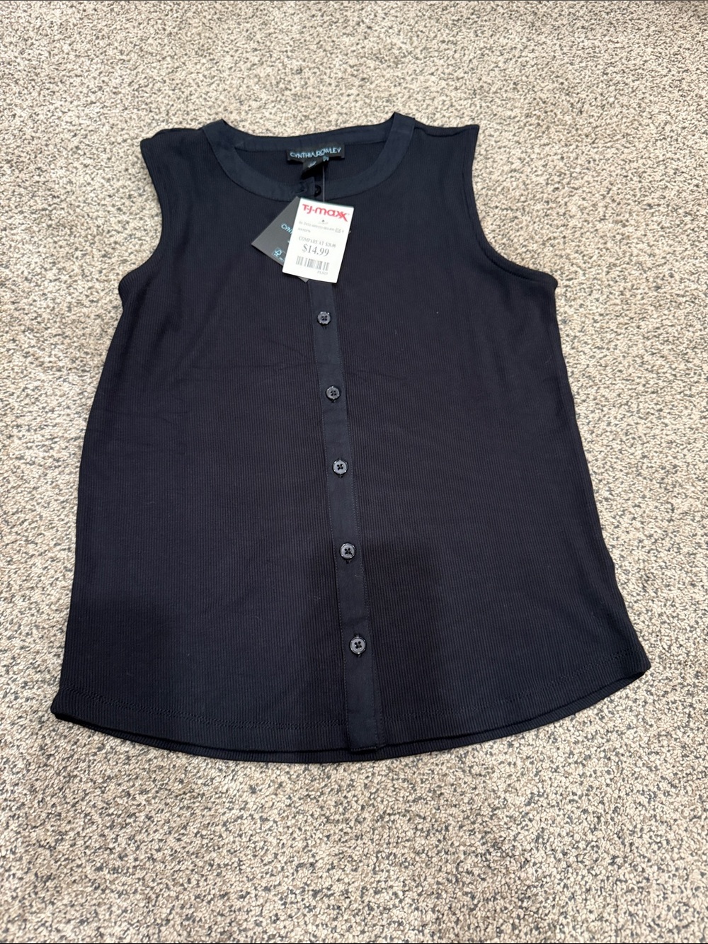 Cynthia Rowley Black Sleeveless Button-Front Tank